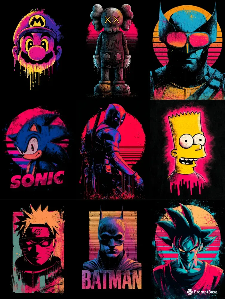 Tshirt Synthwave Character Designs