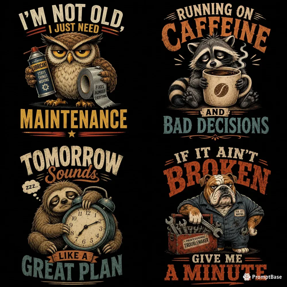 Funny Vintage Animal Quote Tshirt Packs