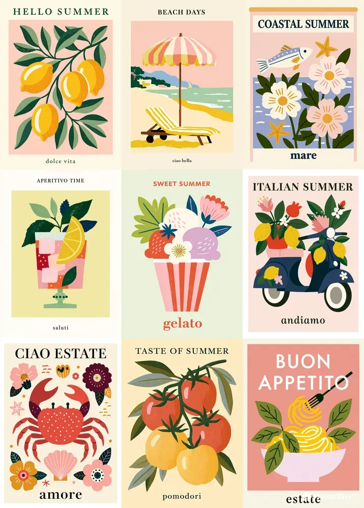 Bold Italian Summer Poster Illustrations
