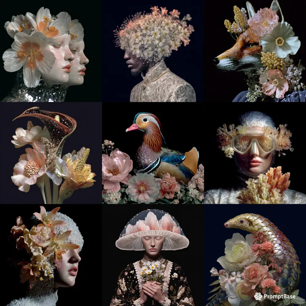 Dark Floral Couture Portrait Art
