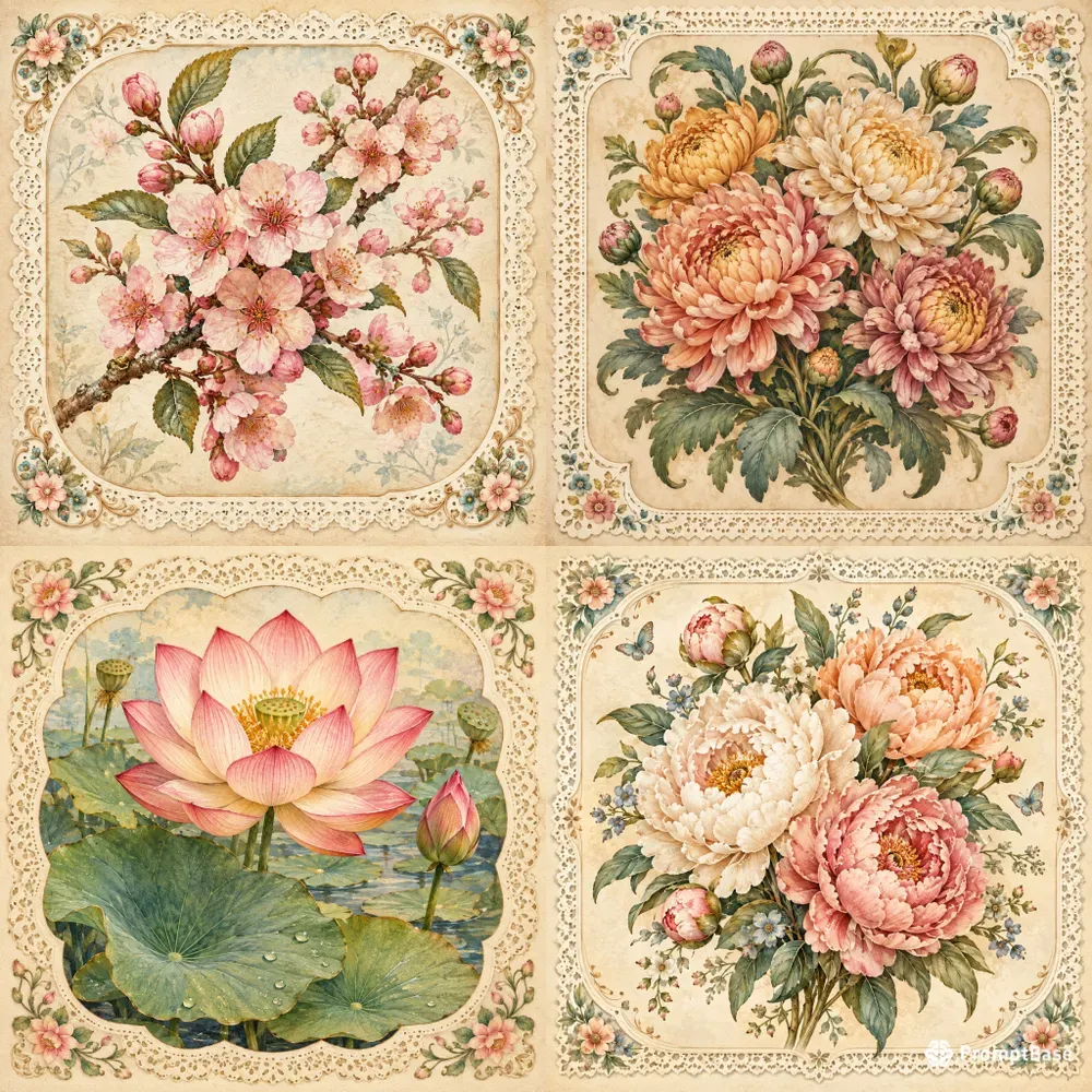 Vintage Lace Botanical Cards