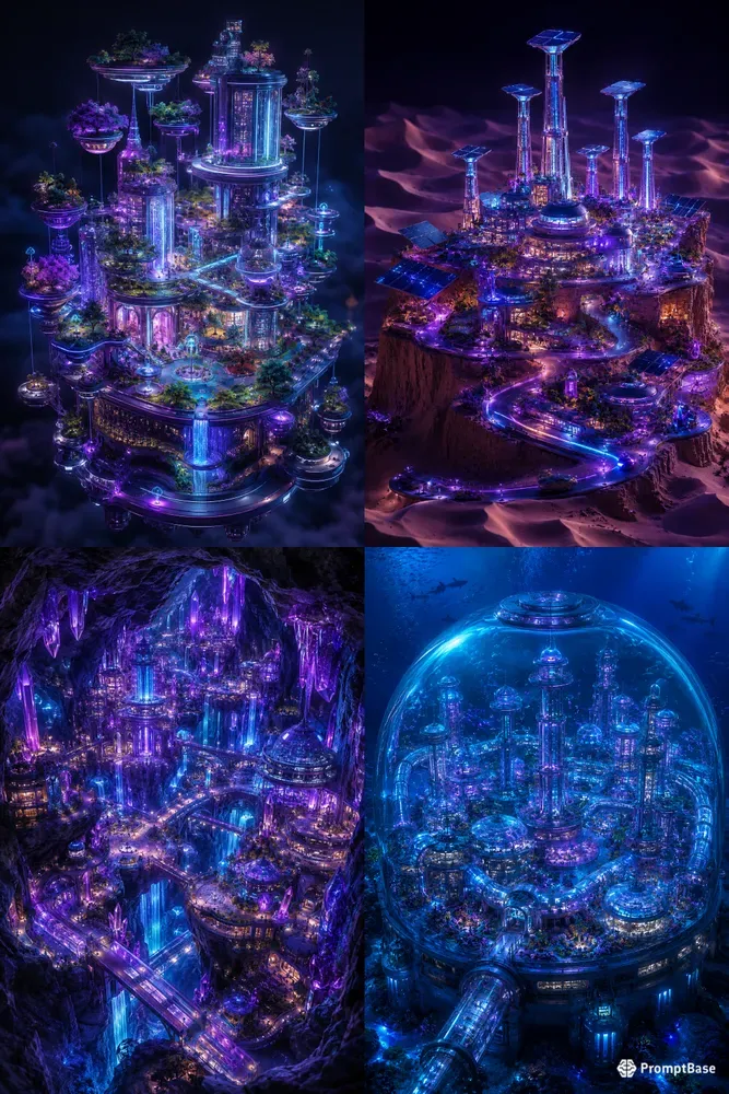 Neon Futuristic Miniature Worlds