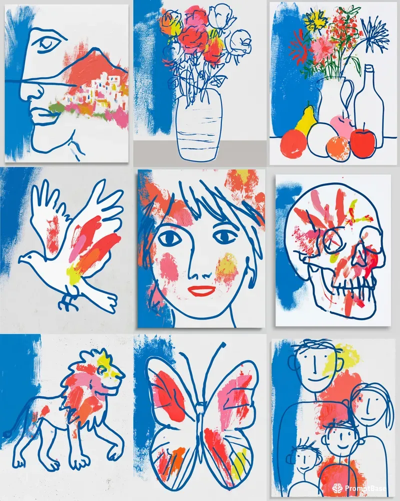 Bold Minimalist Naive Acrylic Sketches