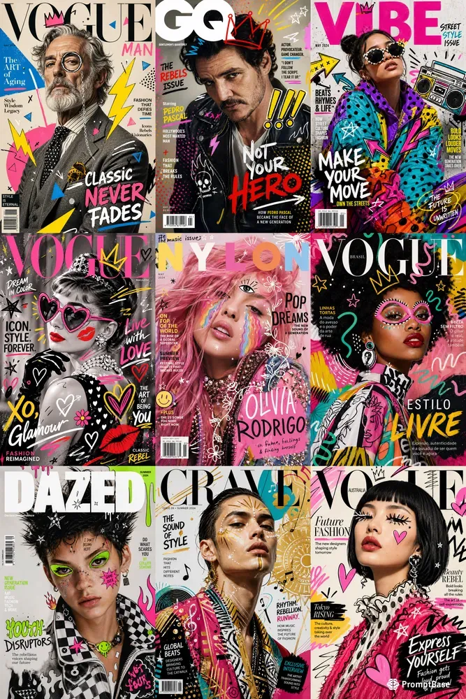 Pop Art Doodled Fashion Magazine Covers