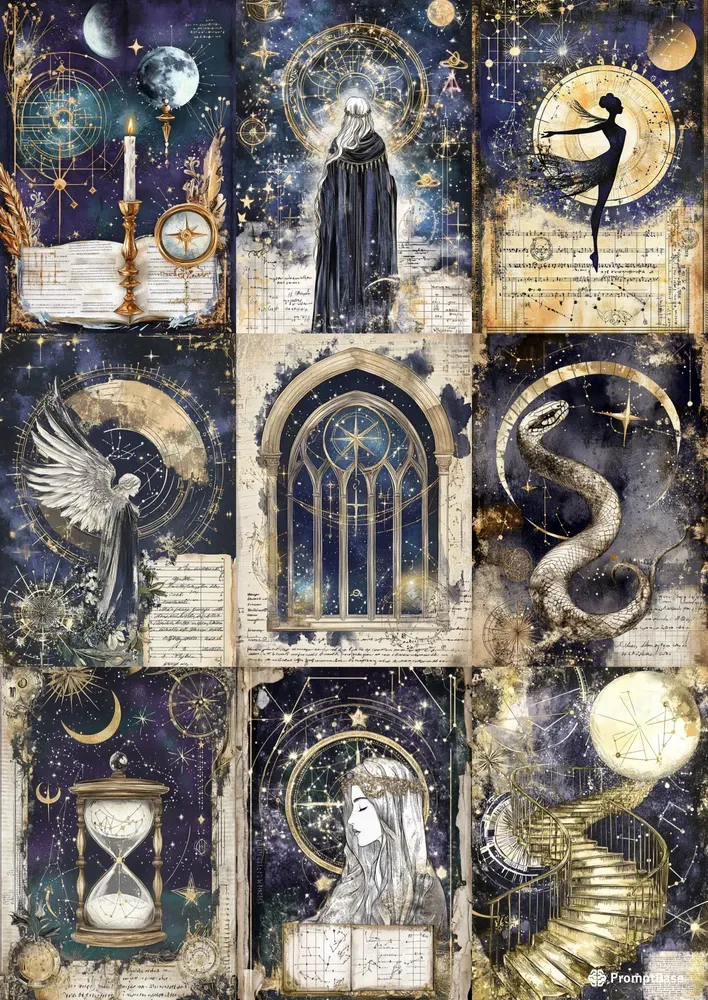 Dark Cosmic Astrology Junk Journal Pages