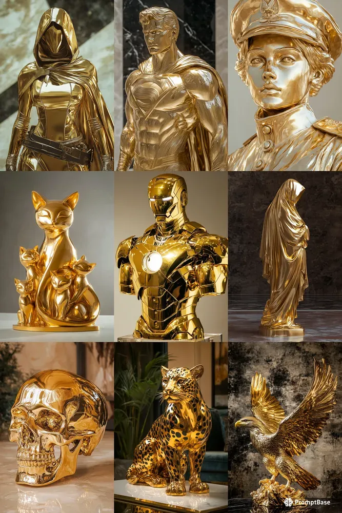 Golden Statues With Polished Details