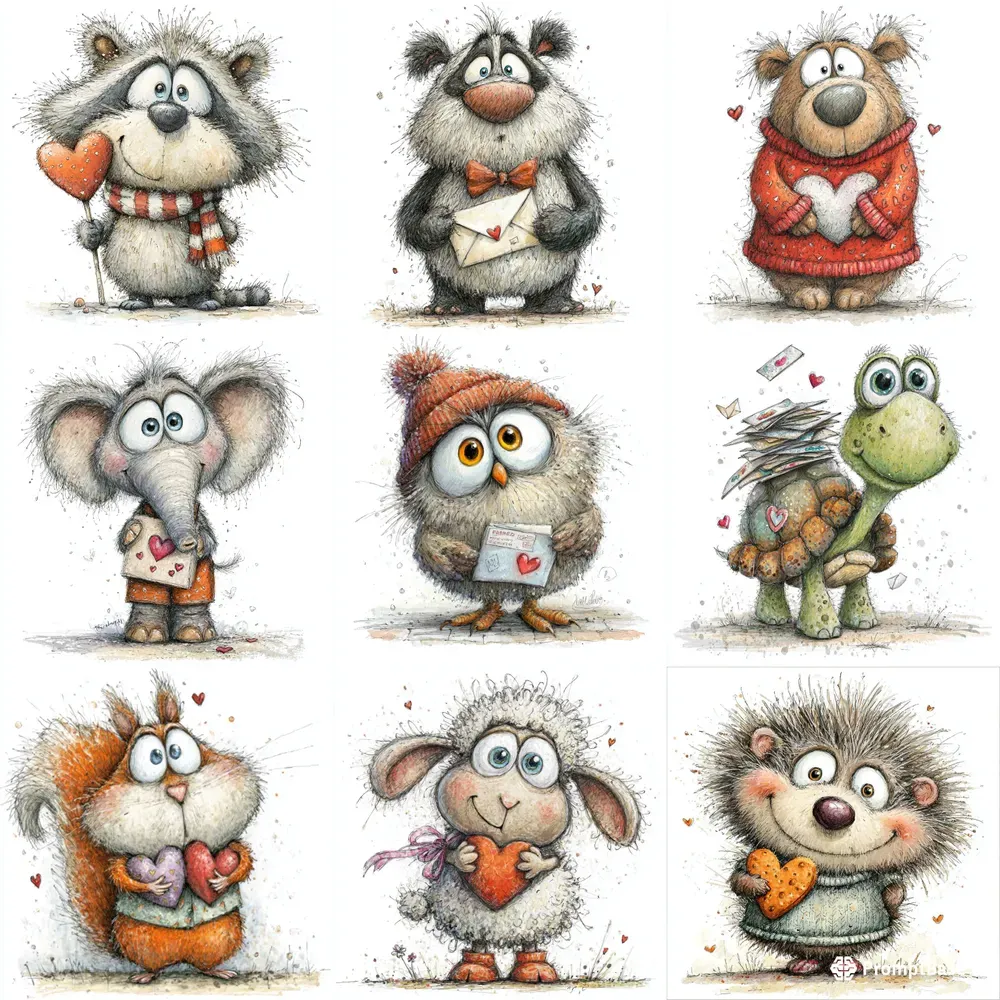 Cute Valentine Animal Illustrations