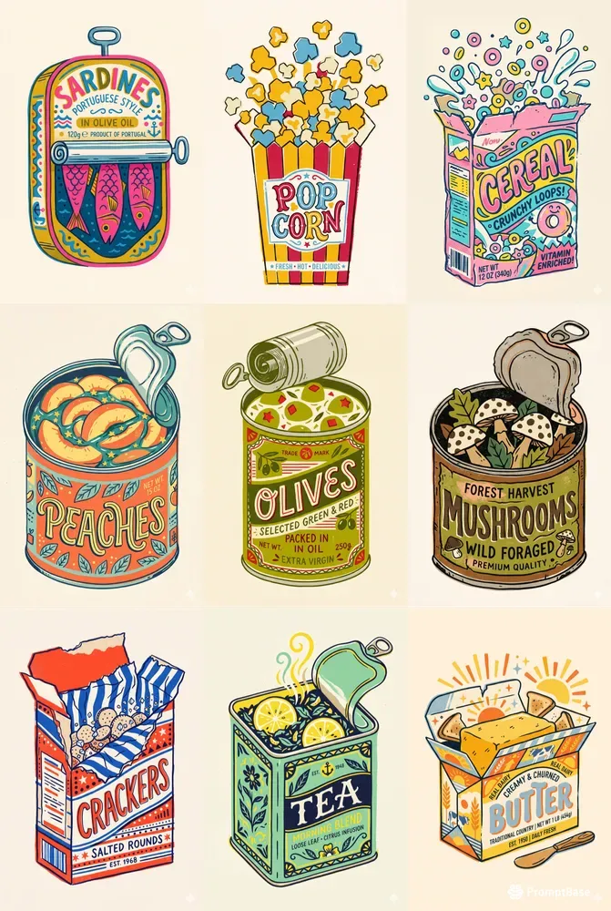 Retro Tinned Food Packaging Poster Art