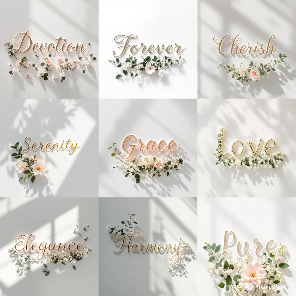 Elegant Floral Word Art Romantic Designs