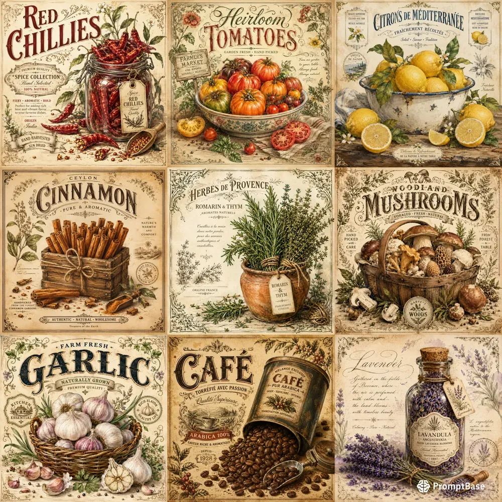Vintage Botanical Kitchen Labels