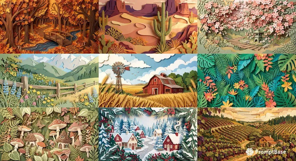 Layered Papercraft Scene Illustrations