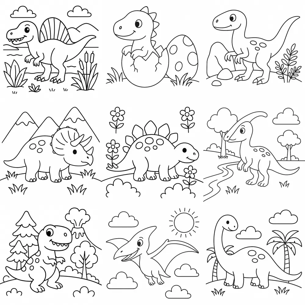 Cute Dinosaurs Coloring Pages