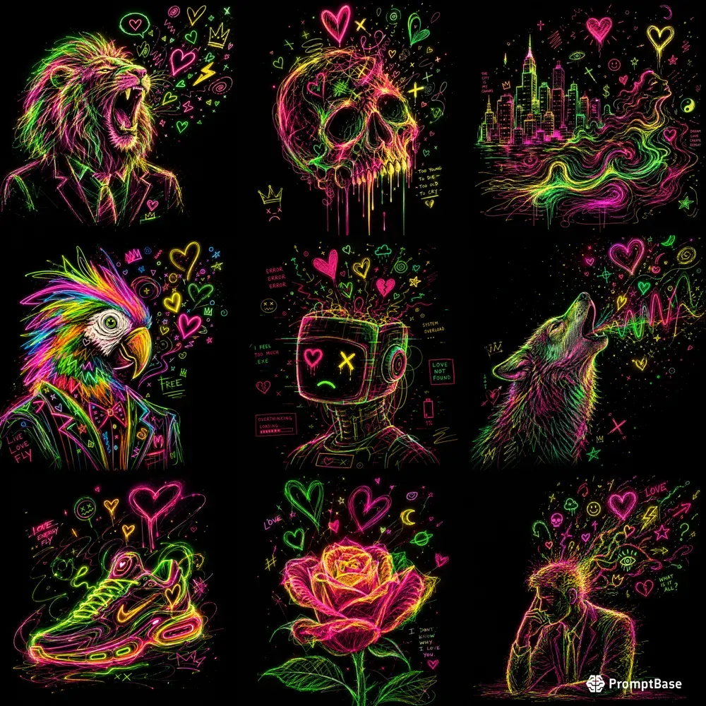Neon Scribble Soul Art