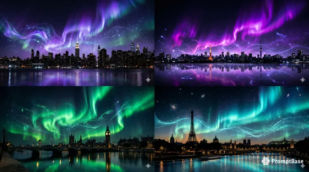 Cosmic Aurora Cityscape Backgrounds