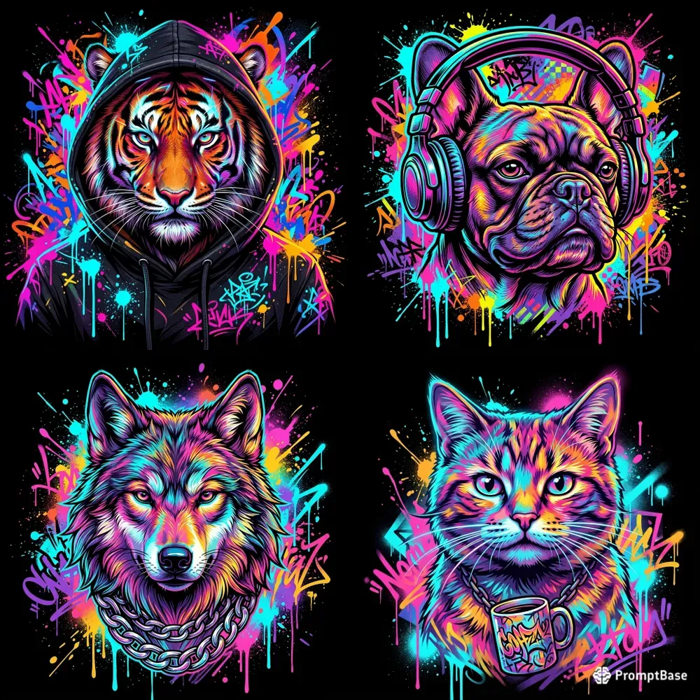 Neon Graffiti Animal Tshirt Designs