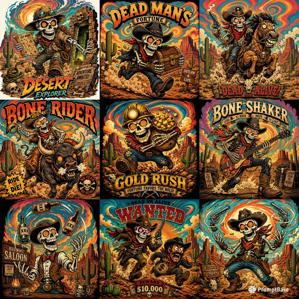 Retro Skeleton Wild West Art
