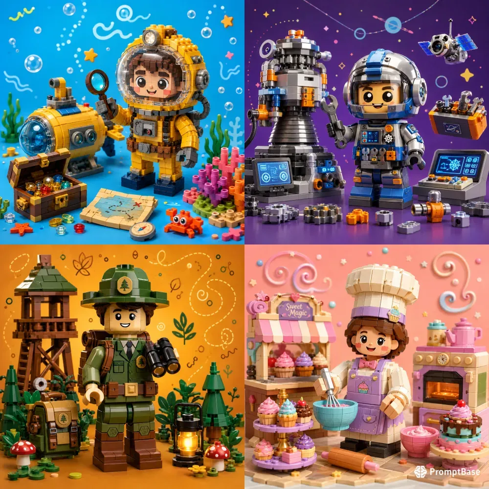 Playful Brick Toy Character Scenes