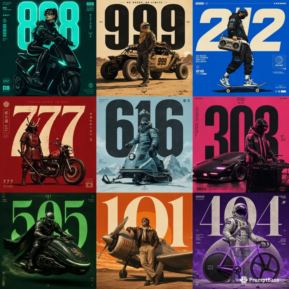 Retro Numeric Poster Riders