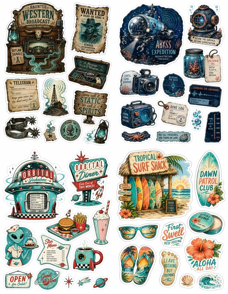 Western Retro Media Object Stickers