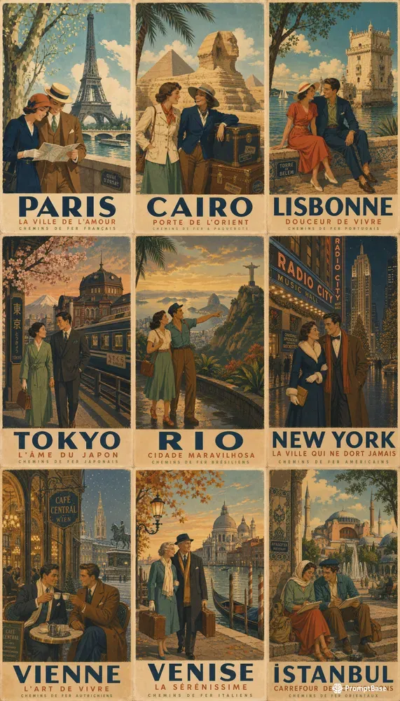 Vintage Couple Travel Posters