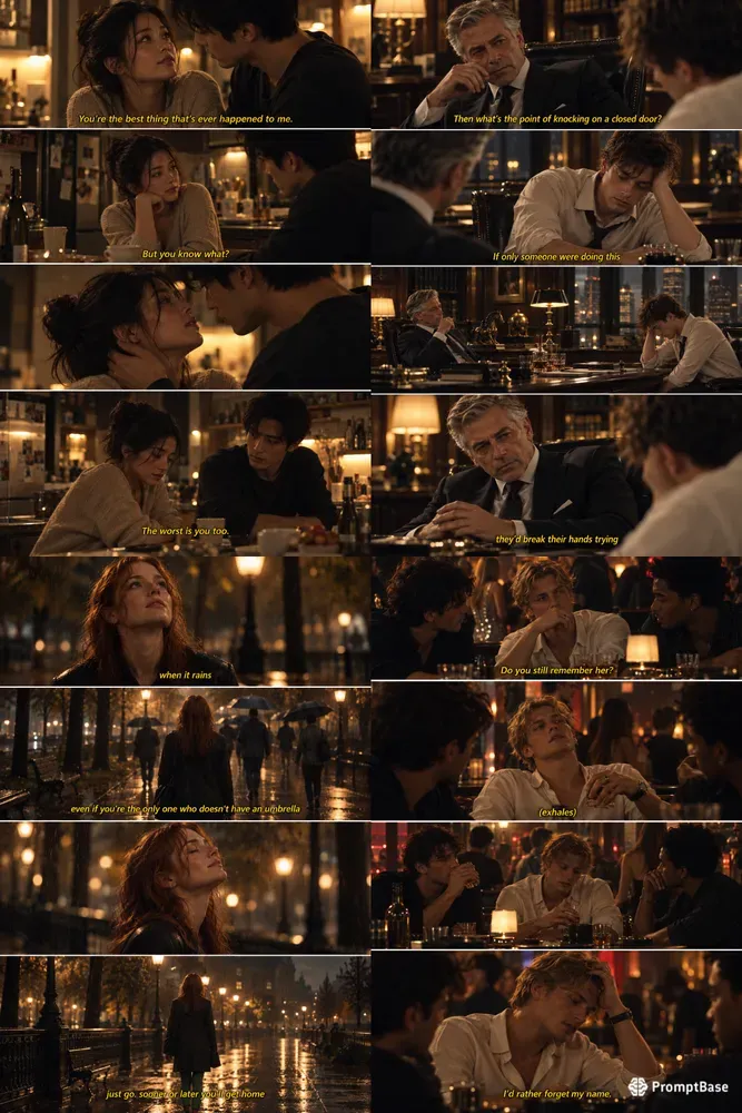 Cinematic Film Still Collages With Subtitles
