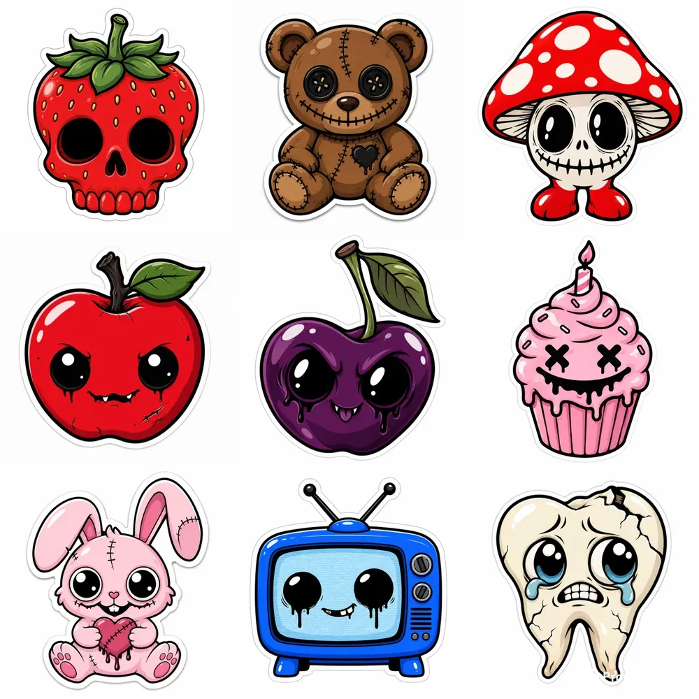 Cute Macabre Comic Sticker Vectors