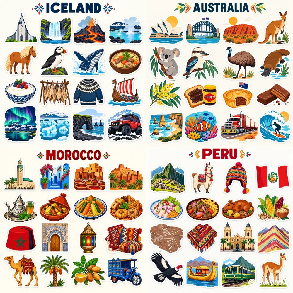 National Travel Icon Sticker Sheet Art