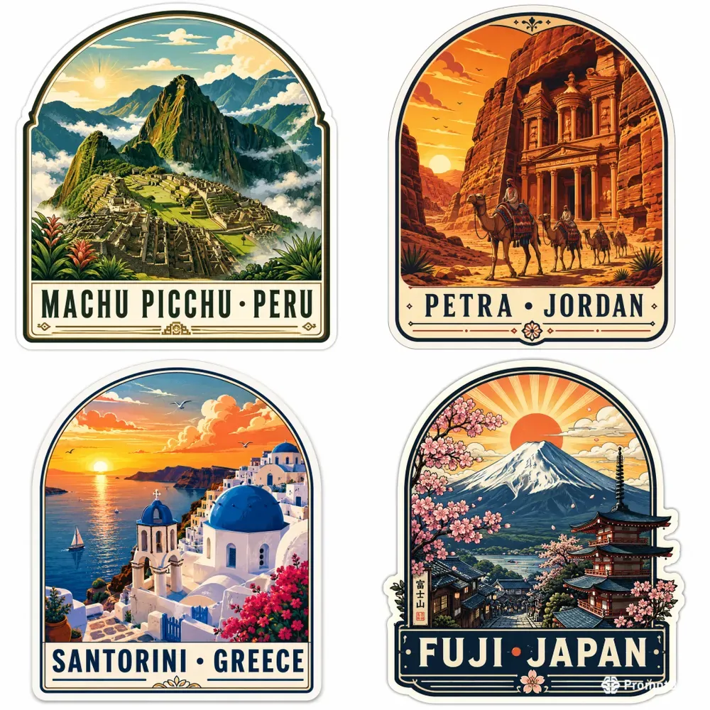 Vintage Travel Landmark Stickers