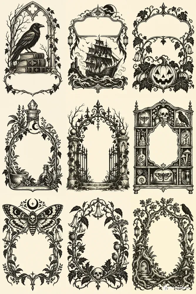 Gothic Halloween Bookplate Designs