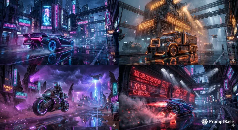Cyberpunk Neon Vehicle Scene Generator