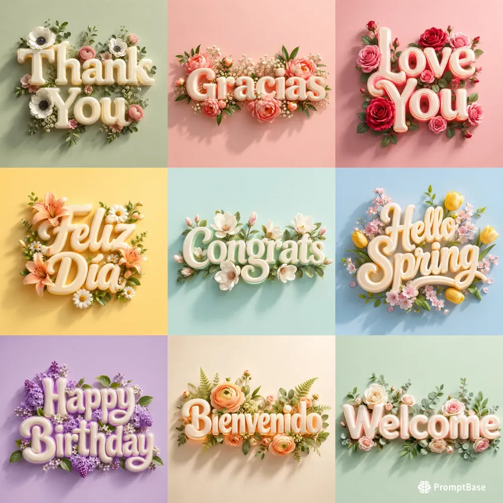 3D Floral Typography Greeting Art