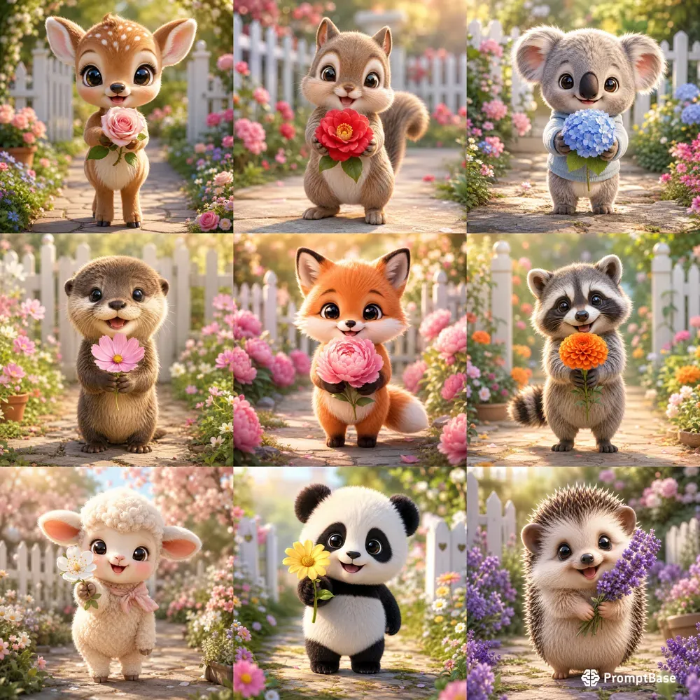 Cute Baby Animal Flower Poses