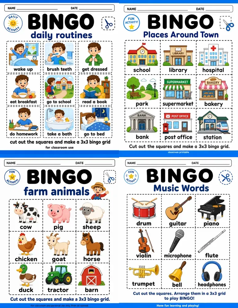 Kids Bingo Worksheets