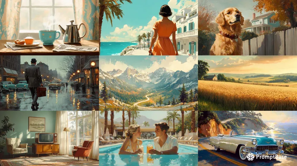 Vintage Retro 1950s Oil Painting Posters
