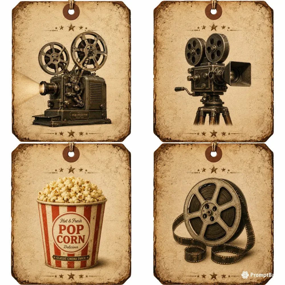 Vintage Retro Cinema Tags Sets