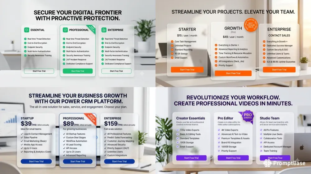Saas Pricing UI Comparison Layouts