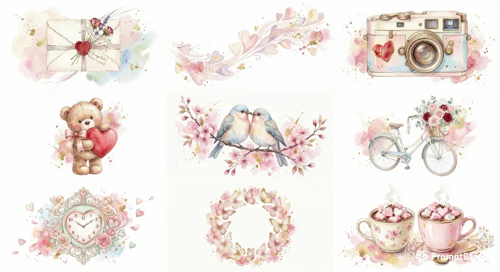 Valentines Romantic Watercolor Clipart