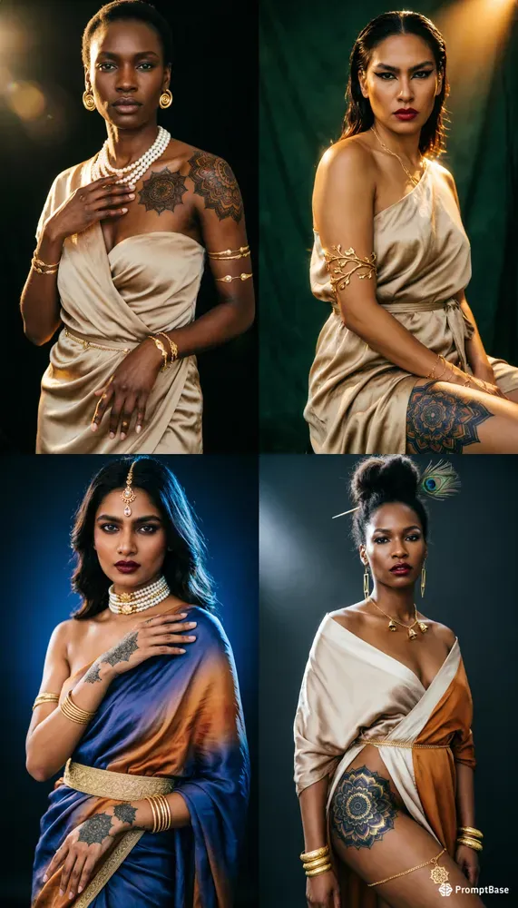 Boho Gold Ethnic Fashion Portrait Art