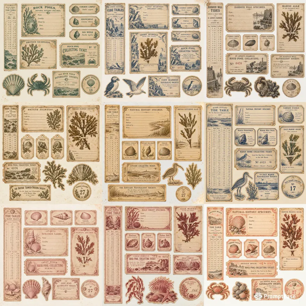 Seaside Naturalist Ephemera Sheets