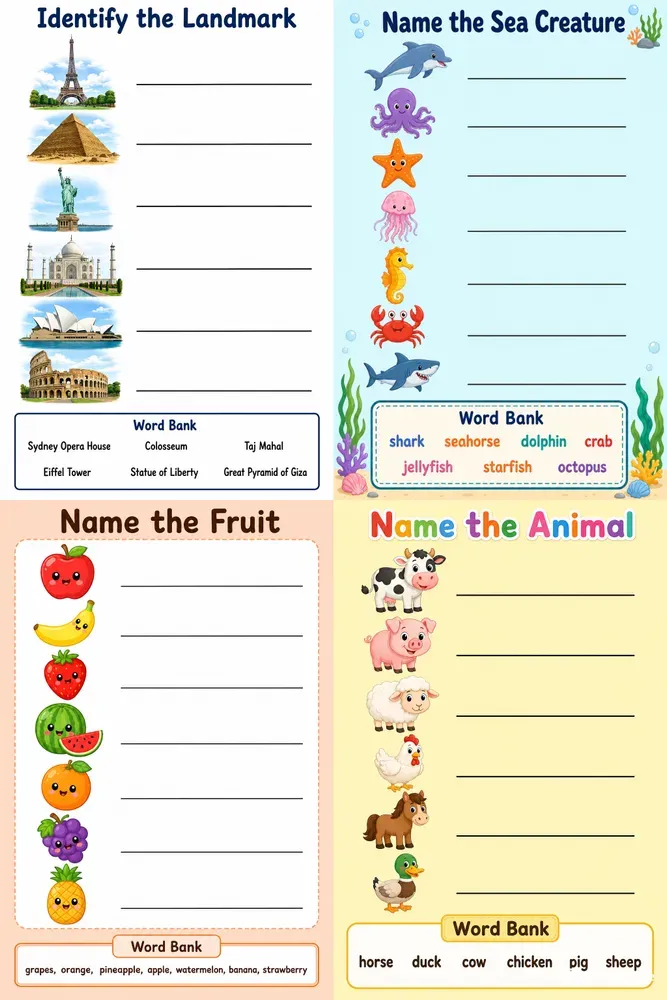 Colored Naming Worksheet Generator