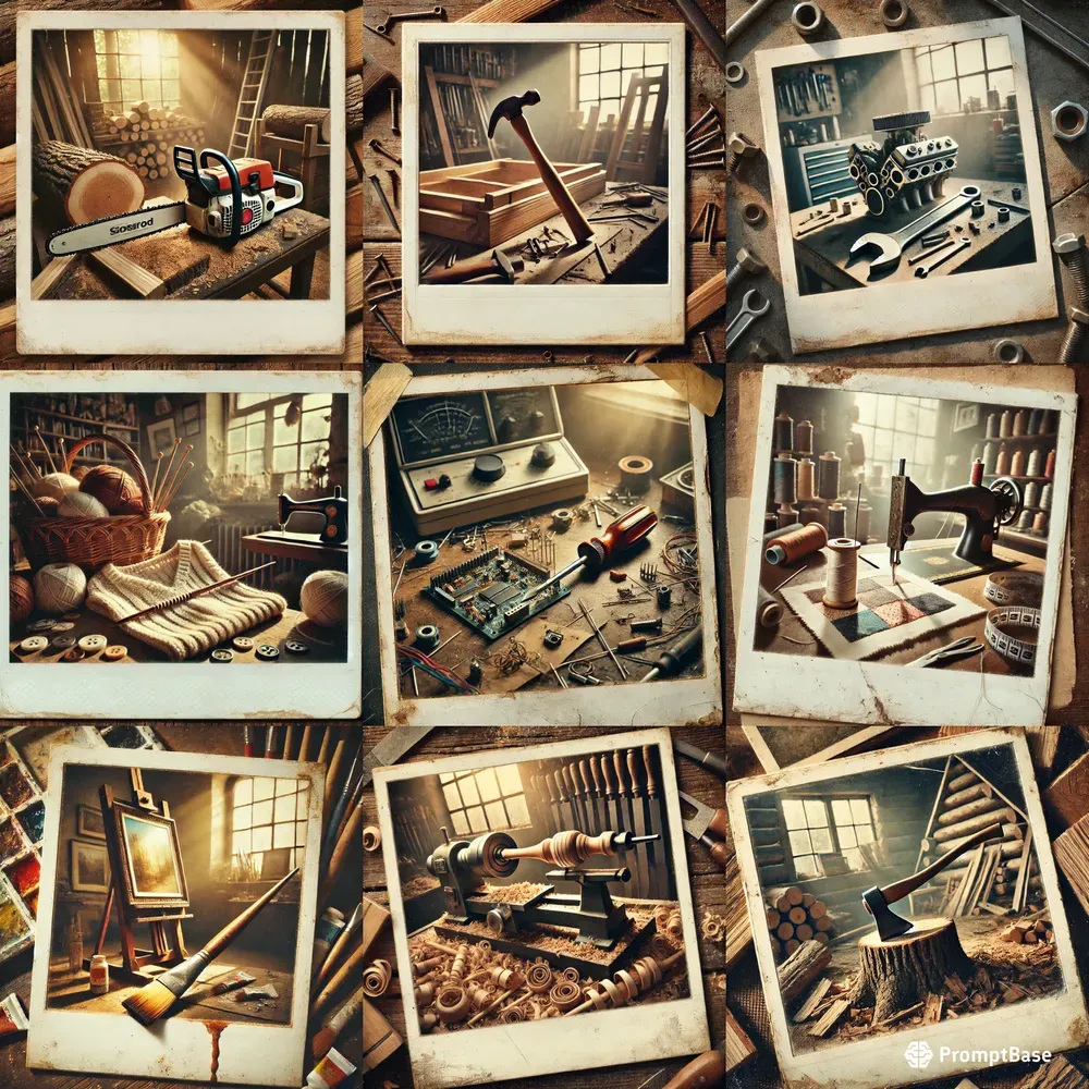 Vintage Polaroidstyle Rustic Tool Scenes