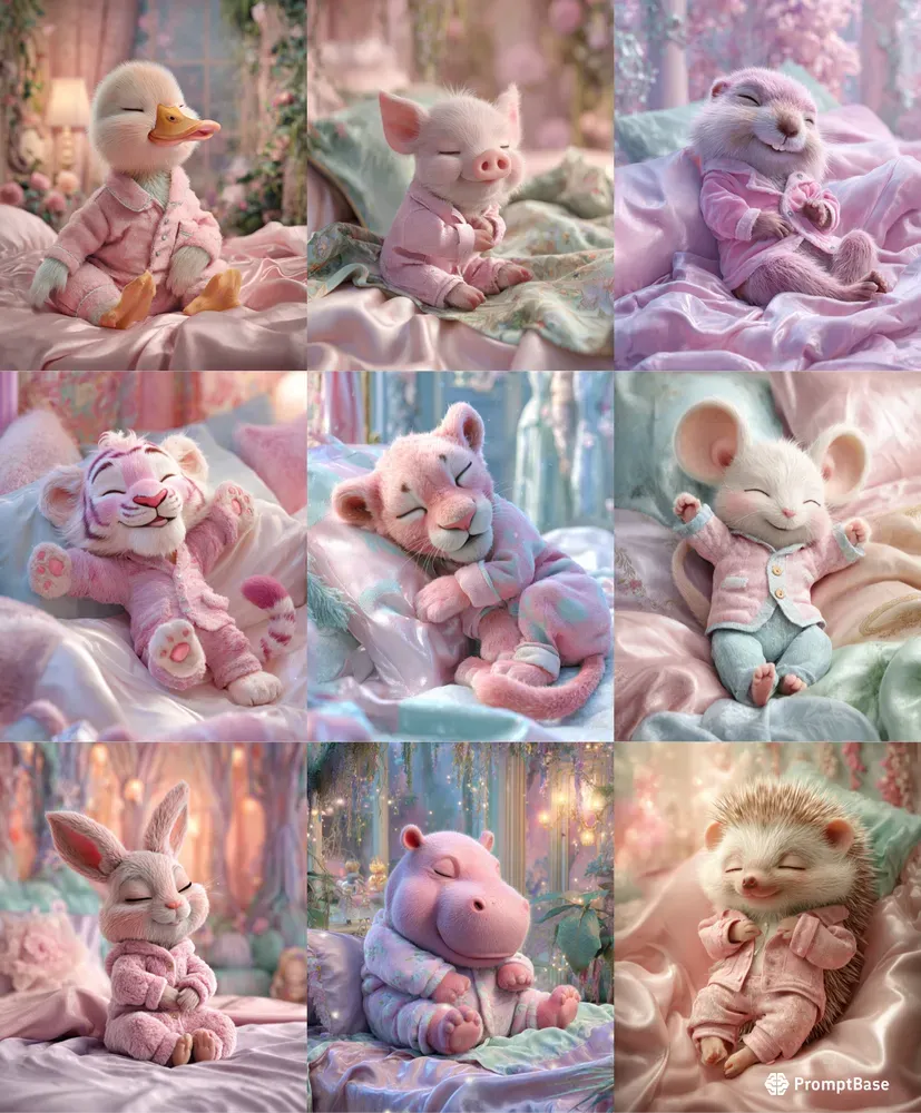 Dreamy Baby Animals In Pajamas