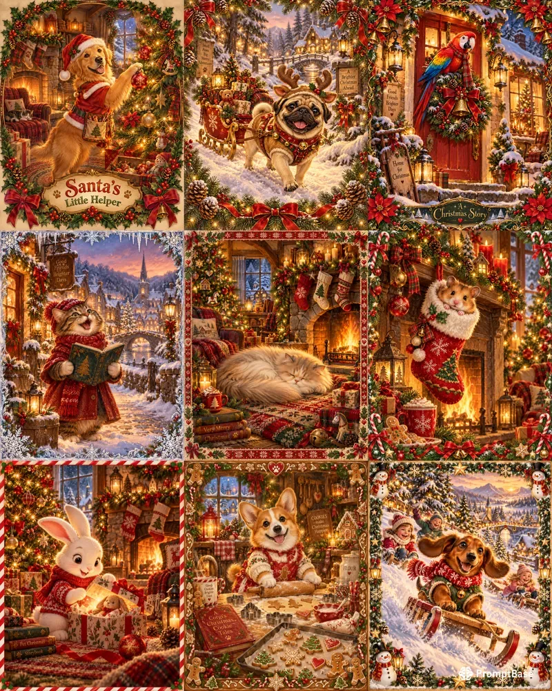 Pet Christmas Storybook Portrait Posters