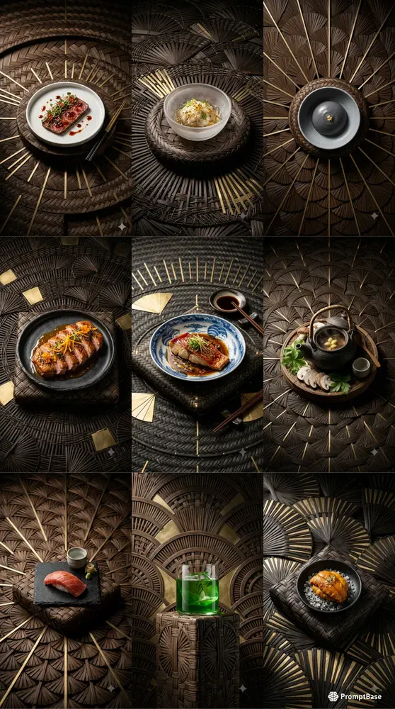 Woven Bamboo Brass Menu Food Stages