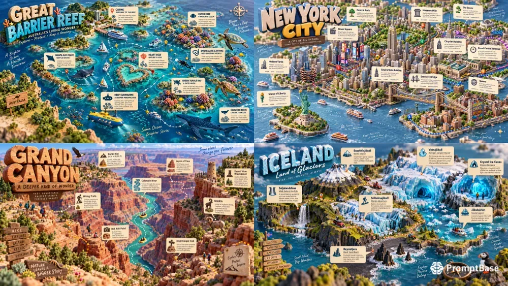3D Isometric Travel Diorama Maps