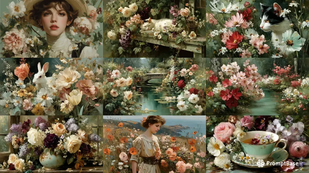 Cottagecore Impasto Floral Oil Paintings
