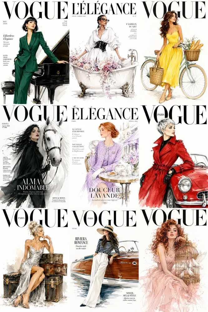 Watercolor Fashion Magazine Covers