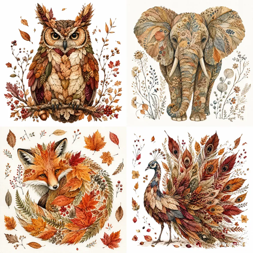 Autumn Botanical Animal Art