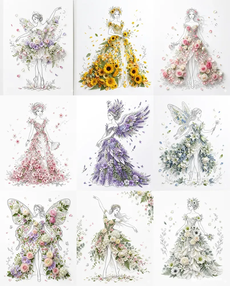 Floral Couture Line Art