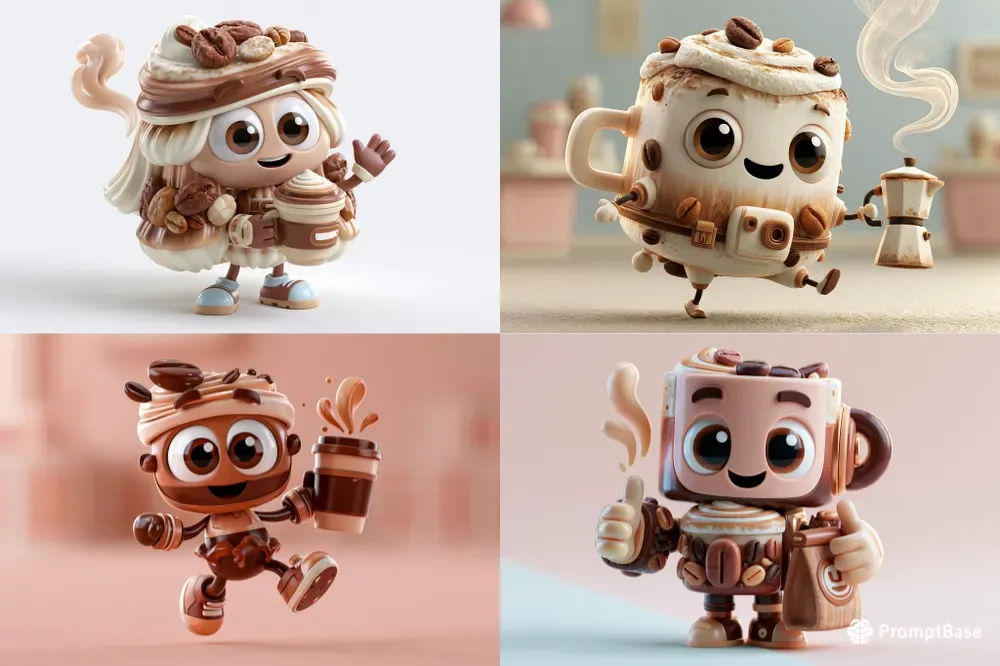 3D Cartoon Coffee Mascots